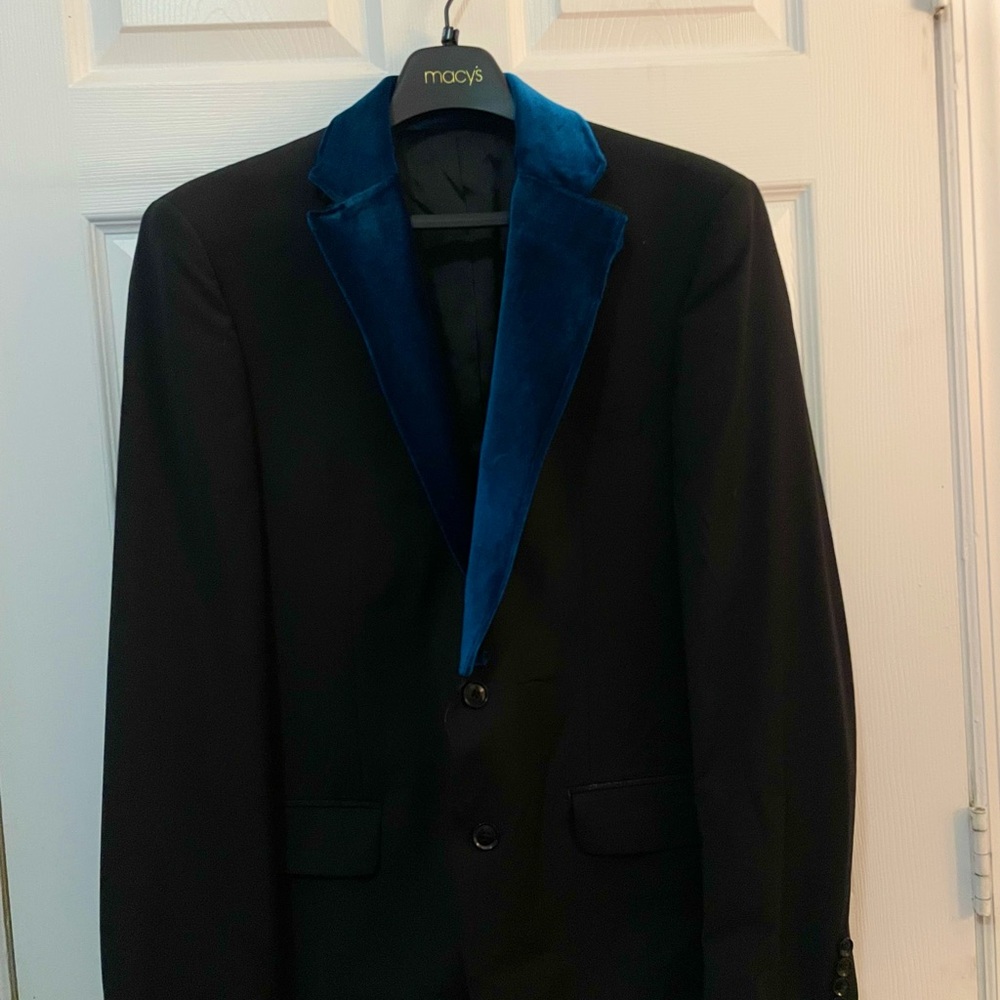 Calvin Klein Black Blazer with Blue Velvet Shawl Lapel